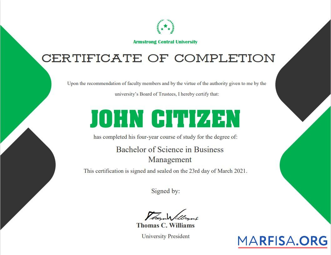 Realistic USA University Completion cert example